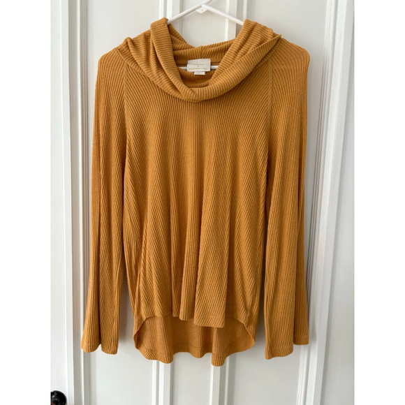 Maeve by Anthropologie Sweaters - Maeve by Anthropologie women's Mustard Ribbed Cowl Neck Long Sleeve Tee XS
